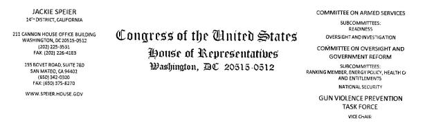 Jackie Speier Letterhead